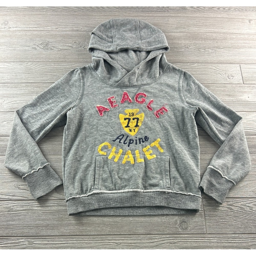 American Eagle Hoodie Womens Size Large Hooded Sweatshirt Gray Alpine Chalet